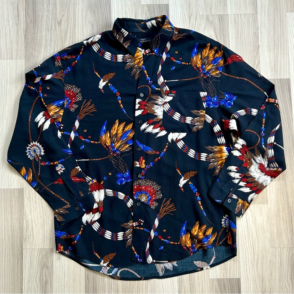 VTG 90s GUESS Native American Casual Button Down Shirt Men’s XL/Large